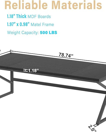 HSH Extra Long Black Computer Desk, 78 inch Large Home Office 2 person Desk, Industrial Metal Wood double Desk for Executive Work Writing Study, Modern Black Bedroom Living Room PC Laptop Gaming Table