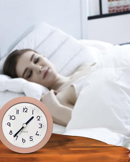 Alarm Clock with Backlight, 4 Inches Cute Analog Round Digital Quartz Clock, Non Ticking, Battery Operated ,Frosted Texture, Simply Design for Living Room, Bedroom ,Bedside, Desk Decorative(Pink)