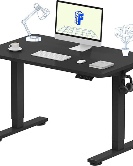 FLEXISPOT EN1 One-Piece Standing Desk 40 x 24 Inches Solid Desktop Electric Height Adjustable Desk for Home Office (Black Frame + Black Desktop)