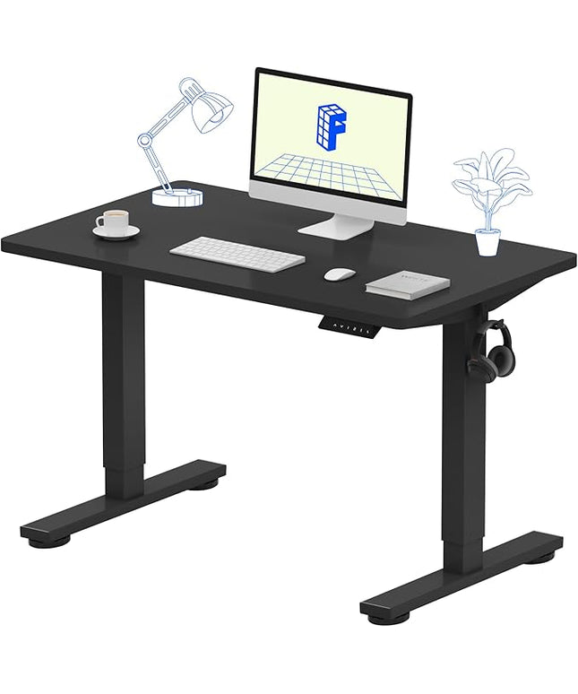 FLEXISPOT EN1 One-Piece Standing Desk 40 x 24 Inches Solid Desktop Electric Height Adjustable Desk for Home Office (Black Frame + Black Desktop)
