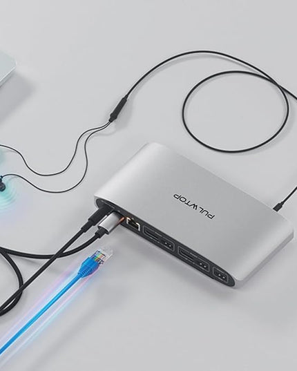 DisplayLink Docking Station Triple Monitor with 140W Power Adapter, PULWTOP 4K@60Hz Laptop Docking USB C Dock for MacBook M1/M2/M3, Windows, 3xHDMI, 2xDisplayPort,5xUSB C/USB A Data/Charging