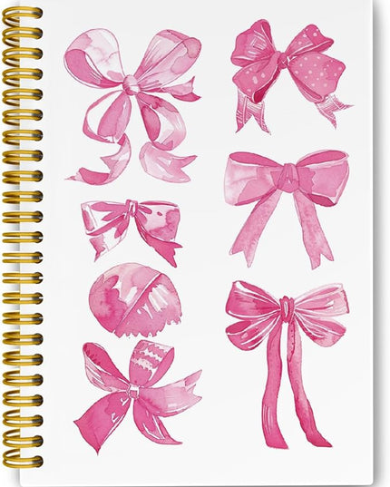 JKBMN Trendy Coquette Pink Bow Notebook Journal, Preppy Watercolor Bows Spiral Notebook, Cute Journaling Notebooks for Girls, Pink Office Supplies, Hardcover Spiral Notebooks College Ruled 5.5 x 8.3