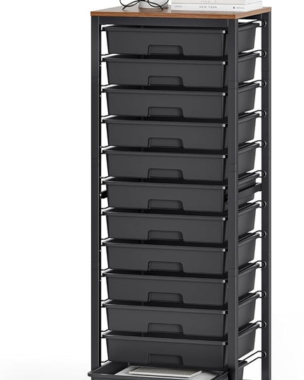 Rolling Cart with Drawers,12 Drawer Rolling Cart,Rolling storage cart with drawers,Black Rolling Drawer Cart,Teacher Rolling Cart for Classroom Storage,Craft Cart with Wooden Tabletop