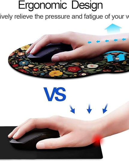 Ergo Comfort Gel Wrist Rest Mouse Pad-Ergonomic Office Mousepad with Wrist Support-Non-Slip, Design Desk Accessories Mat for Home&Game Decor Black Floral