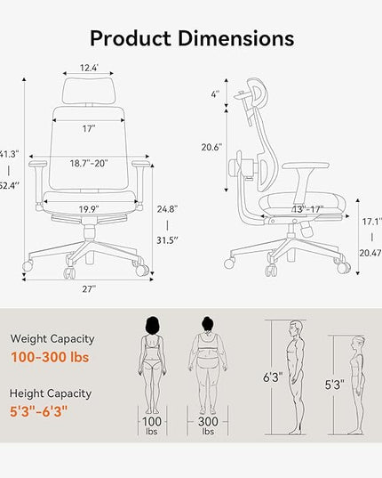 Newtral Ergonomic Office Chair - Home Office Desk Chair with Adaptive Lumbar Support, with Footrest, 4D Armrest, Adjustable Seat Depth & Height