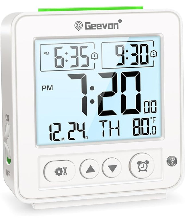 Geevon Smart Night Light Small Digital Alarm Clock with 2 Increasing Beep Alarm, Indoor Temperature, Battery Operated Travel Clock for Bedroom, Bedside, Desk(White)