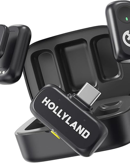 Hollyland Lark A1 Wireless Microphone for iPhone 17/16/15 & Android, 48kHz/24-bit, 3-Level Intelligent Noise Cancel, Mini Mic for YouTube, Podcast, Vlogging (Black, 2TX + USB-C RX + Charging Case)