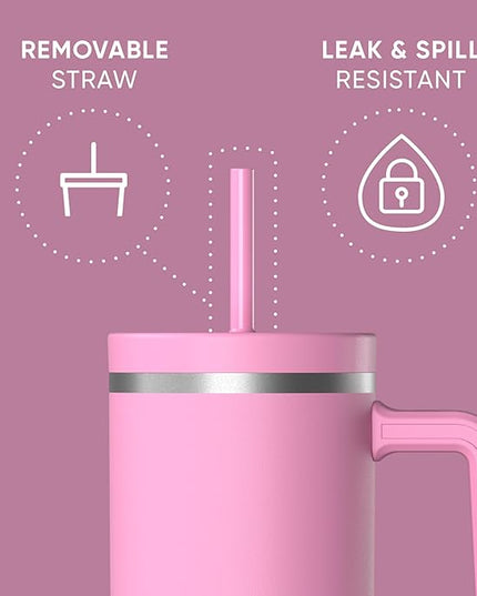 Hydrapeak Voyager 40 oz Tumbler with Handle and Straw Lid | Reusable Stainless Steel Water Bottle Travel Mug Cupholder Friendly | Insulated Cup (Bubblegum)