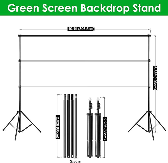 Green Screen Backdrop Kit, 6.5 x 10 Ft Portable Greenscreen Background with Stand, 5 Clamps & Carrying Bag for Photography, Streaming, Zoom, Gaming, YouTube