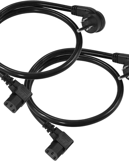 [2PACK] 2FT 90 Degree Replacement Computer Monitor Power Cord - Low Profile Flat Plug NEMA 5-15P to Right Angle C13 Power Cord, 13A 125V, 16AWG, Black Replacement Printer/TV/PC 3 Prong AC Cord