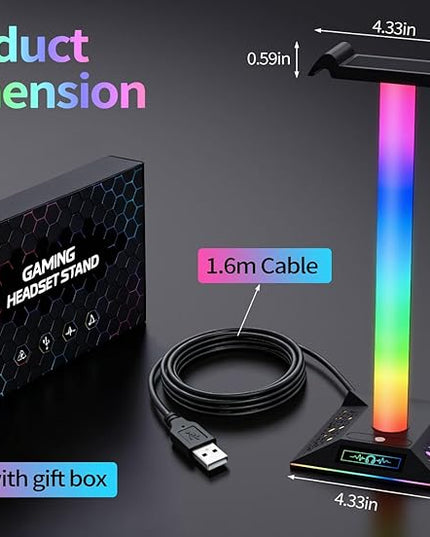 RGB Gaming Headset Stand, LED Headset Holder with 10 Lighting Modes, Headphone Stand Cool Stuff for Boys, Desk PC Gaming Accessories Gifts for Gamers Men Adult, Medium
