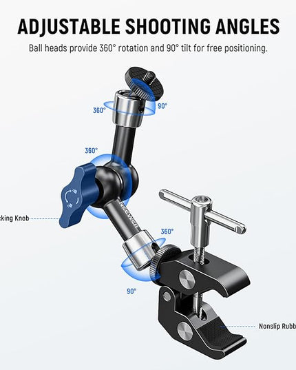 NEEWER 6"/15cm Adjustable Magic Arm with Super Clamp, 1/4" & 3/8" Threads, 1/4" Screws for Flash/LED Light/Microphone/Monitor, Compatible with SmallRig Camera Cage, Max Load: 4.4lb/2kg, ST15C
