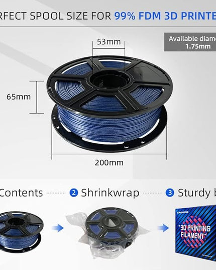 FLASHFORGE PLA Filament 1.75mm Galaxy Blue, 3D Printer Filament with Silver Glitter 1kg (2.2lbs) Spool, Dimensional Accuracy +/- 0.02mm, Shimmering 3D Printing Filament for Unique Finish