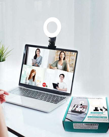 Ring Light Video Conference Lighting Kit 3200k-6500K Dimmable Led Clip on Computer Monitor Laptop Phone for Content Creator (YouTube/TikTok/Twitch) Makeup,Conference,Selfie,Video,Vlog (Black)