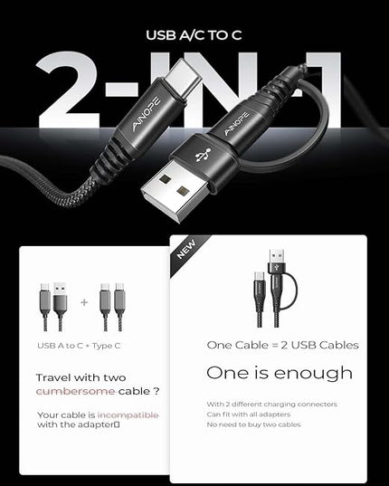 AINOPE USB C to USB C Cable, 6 FT USB C Cable Fast Charging with USB to USB C Adapter, 60W USB to USBC Cable for iPhone 17 Pro Max Air Type C Cable for iPhone 16/15/14/13/12 Samsung, Black