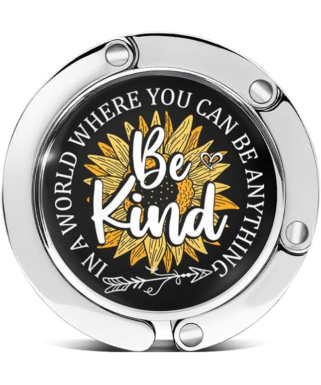 in A World Where You Can Be Anything Be Kind Foldable Purse Hook, Inspirational Quote Portable Hook Handbag Desk Table Hanger, Christmas Birthday Gifts for Women Men Colleague Aunt Sister Friend