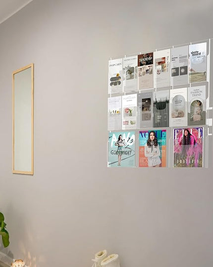 Acrylic Brochure Pamphlet Holder, 3 Magazine Holders and 12 Pamphlet Holders, Clear Brochure Display Holder Wall Mount, Trifold Flyer Rack, Literature Storage Rack for Home, Offices, Waiting Room