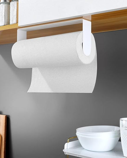 YIGII Adhesive Paper Towel Holder Under Cabinet - Stainless Steel Paper Towel Rack Stick on Wall Mount for Kitchen, White