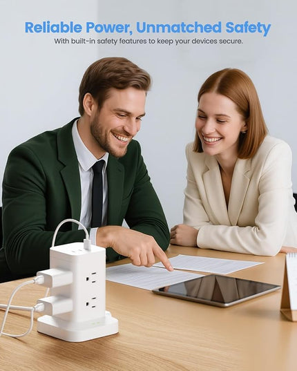 Power Strip Tower with Surge Protector 1800J, Fast Charging Tower PD20W USB-C Ports with 8 AC Outlets, 6ft Extension Cord for Home Office Dorm Room, White