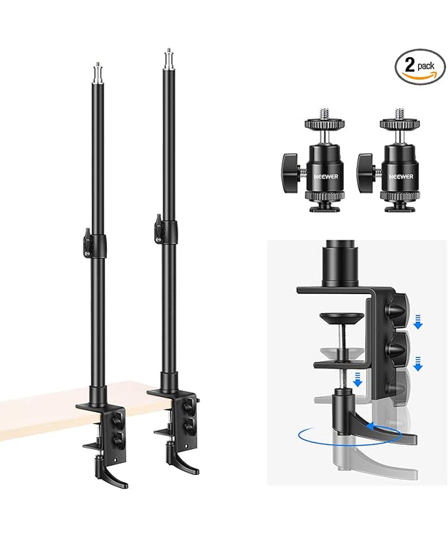 NEEWER Camera Desk Mount with C Clamp, 2 Pack 13.8"-23.6" Adjustable Desktop Light Stands with 1/4" Ball Heads Cold Shoe Adapters Long Handles for Webcam DSLR Camera Monitor Ring Light, Max Load 5kg