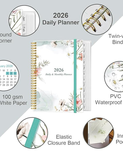 Daily Planner 2026 Full Page Per Day- 2026 Daily & Monthly Planner from January 2026 to December 2026, Day Planner 2026 with 12 Months Tabs, 8.5" x 11", Pink Flowers