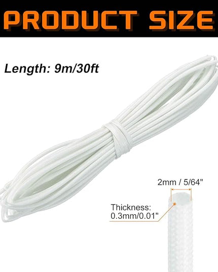 MECCANIXITY 30ft Braided Cable Sleeve, 5/64" ID 200C High Temperature 1500V Fiberglass Wire Insulation Cord Protector Organizer Wires Management for Motor Engine Fuel Line, White