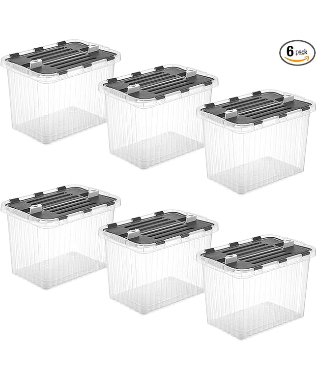 Superio Storage Bins with Lids- Clear Boxes for Organizing, Stackable Plastic Containers- BPA Free, Non-Toxic, Odor Free, Organizer for Home, Office, Dorm, 53 Quart (6 Pack, 20.25"x14"x14.6")
