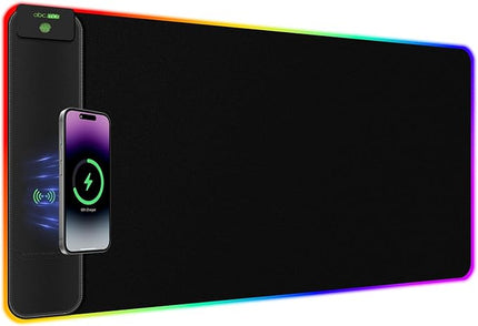 2-in-1 RGB Gaming Mouse Pad with Wireless Charging, 31.5"x15.8" Large, 24 Light Effects, Non-Slip Base, Waterproof Ultra-Smooth Surface, No Adapter