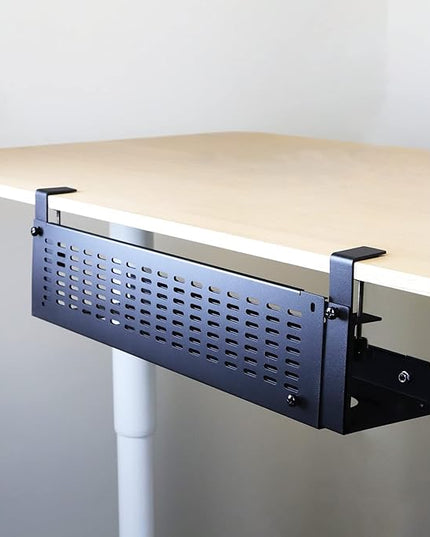 AEONS Under Desk Cable Management Tray Kit - Horizontal Adjustable up to 41” Removable C Clamp Mount Reversible Computer Cord Raceway and Modesty Panel for Large Table, Black