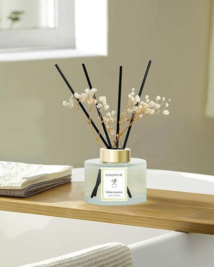 YISOWUH Reed Diffuser Set,5.07 fl oz (150 ml) - White Jasmine Oil Diffusers with 8 Reed Sticks,Home Fragrance Reed Diffuser for Bathroom Shelf Decor