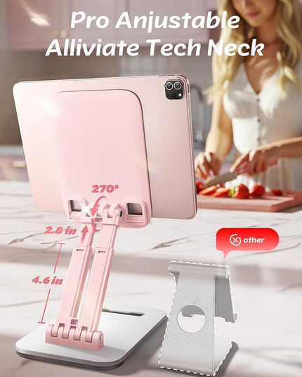 LISEN Pink Desk Accessories for iPad Office Supplies Desk Decor for Women, for Him Tablet Stand Vanity Accessories Video Zomming Face Time Free Hands