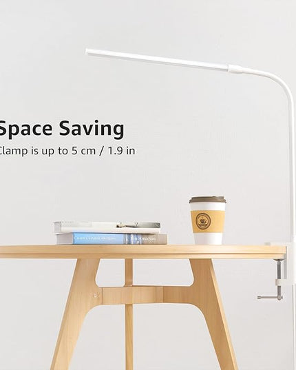 Lepro Small Desk Lamp with Clamp, LED Reading Lamps with 450LM, 3 Color Modes 10 Brightness, Dimmable USB Clip on Desk Light with Gooseneck Swing Arm for Nail, Home Office and Dorm (White)
