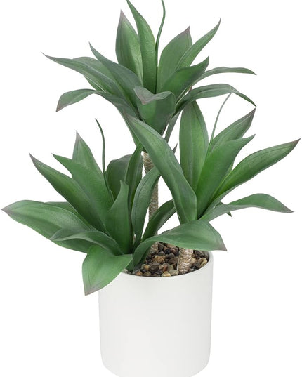 Hollyone Large Artificial Agave Plants Fake Three-Head Agave Succulent Plant Potted 15" Faux Plant in White Pot Succulents Aloe Plant Indoor for Desk Modern Home Decor