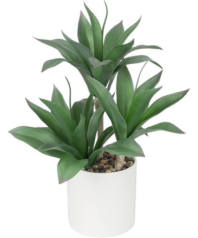 Hollyone Large Artificial Agave Plants Fake Three-Head Agave Succulent Plant Potted 15" Faux Plant in White Pot Succulents Aloe Plant Indoor for Desk Modern Home Decor