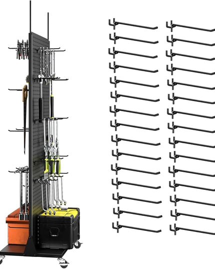 Metal Pegboard Panels - Double Sided Peg Board Shelving with 30 Hooks,63x23x15 in,Portable Peg Board Organizer for DIY, Kitchen Decoration,Mobile Phone Shop/Black