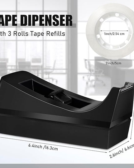 Thenshop 6 Pcs Desk Staplers Tape Dispensers Sets Black Staplers for Desktop Office with Standard Staples Black Holder with White Tape for Office School