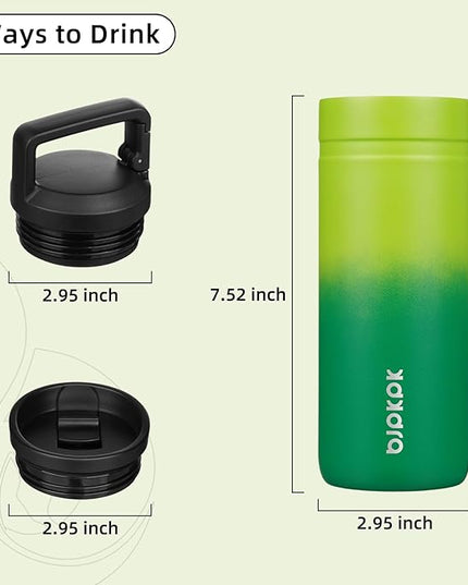 BJPKPK Insulated Water Bottle with 2 Lids,20 oz Double Wall Stainless Steel Vacuum Tumbler Travel Coffee Mug,Wide Mouth Thermal Cup,Matcha Green
