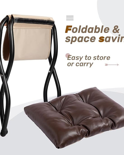HollyHOME 15" H Folding Footrest Stool,Upholstered Foldable Ottoman with Padded Design. Features Metal Frame for Portability. Ideal for Sofas, Lazy Chairs,Living Room,Bedroom.PU Brown