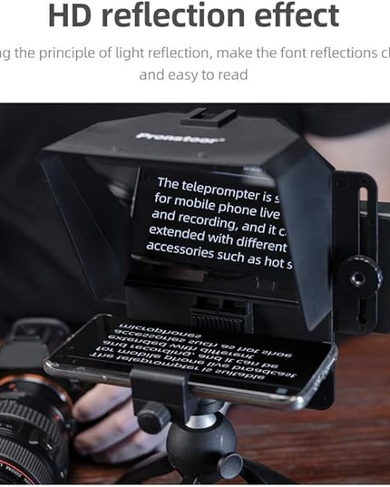 AMBITFUL Teleprompter 7.5'' with Tabletop Tripod for Smartphone and DSLR Camera, Adjustable Phone Clip & Camera Adapting Ring, for Live Streaming, Interviews(Mini Teleprompter Only)