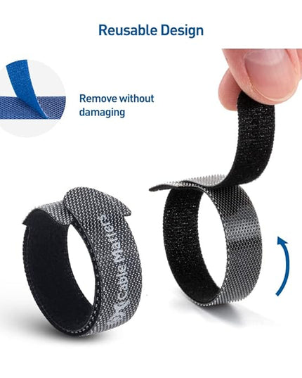 Cable Matters 100-Pack 8-inch Hook-and-Loop Reusable Wire Ties/Cable Ties with 42 lbs Tensile Strength - Multi-Color Black, Blue, and Orange Cord Wrap, ZipTies, Cable Management Straps