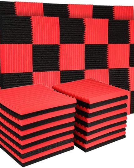 50 Pack Acoustic Panels Soundproof Studio Foam for Walls Sound Absorbing Panels Sound Insulation Panels Wedge for Home Studio Ceiling, 1" X 12" X 12" (Black&Red)