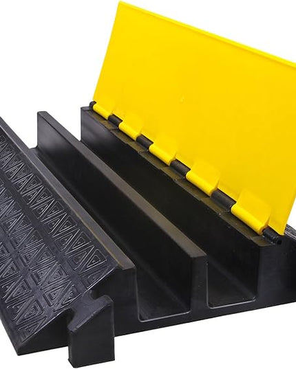 OranLite Large 2-Channel Rubber Floor Cable Protector Ramp, Heavy-Duty Floor Cable Wire Cord Cover Speed Bumps, Driveway Hose Cable Ramp Protective Cover (2 Large Channels)
