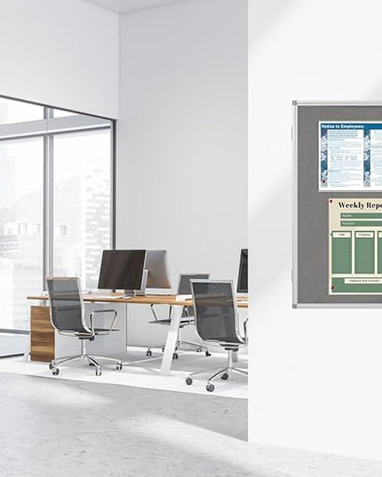 Lockable Enclosed Bulletin Board with 36x24 Acrylic Display Case – Aluminum Frame Notice Board with Self-Healing Felt Surface – Wall-Mounted for School, Office & Public Areas