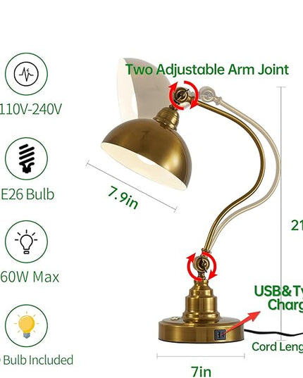 Antique Gold Vintage Desk Lamp Decorative Table Lamp for Home Office Living Room Bedroom Desk Light, Rustic Industrial Farmhouse Antique Library Study Desk Lamp E26 LED Bulb Included