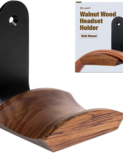 Walnut Wood Headphone Wall Mount Holder, with VHB Adhesive Tape and Screw, Holds 10 lbs (Black & Walnut Wood)