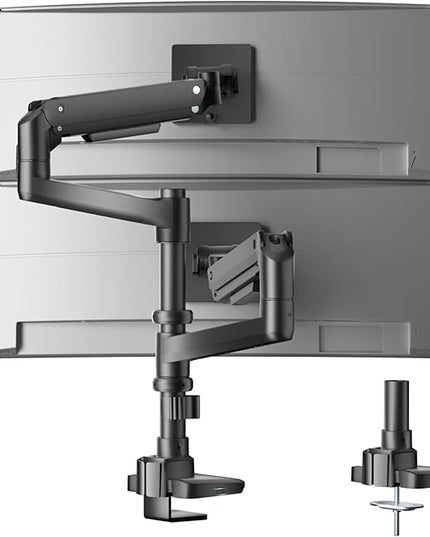 WALI Vertical Dual Monitor Stand for 17''-49'' Curved Screens, Ultrawide Dual Monitor Arms up to 44lbs, Stacked Monitor Mount for 2 Monitors, Heavy Duty Adjustable Gas Spring Arm (GSDM002N-P), Black
