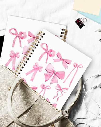 dvhdajed Coquette Pink Bow Spiral Notebook, Preppy Girly Journaling Notebooks, Preppy Bow Spiral Journal for Girls Women Teen Girls, Pink Girly Office School Supplies Gifts, 5.5x8.3 In