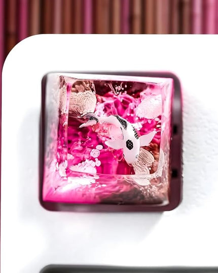 Kohaku Koi Artisan Keycap Pink Black Ocean R1 SA Profile Custom Keycaps 1U ESC Handmade Gaming Resin Key Cap Cherry MX Switch Compatible Mechanical Keyboard Koi Lover Gift