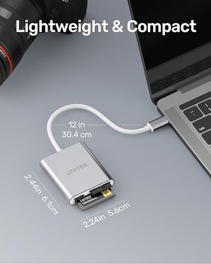 Unitek USB C SD Card Reader, Aluminum 3-Slot USB 3.0 Type-C Flash Memory Card Reader for USB C Device, Supports SanDisk Compact Flash Memory Card and Lexar Professional CompactFlash Card - Grey