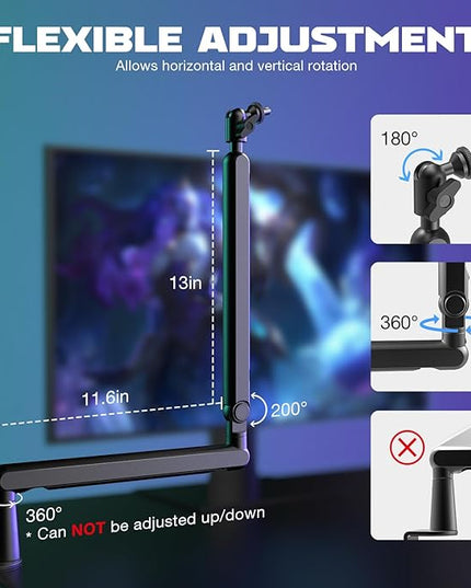 FIFINE Microphone Boom Arm, Low Profile Adjustable Stick Microphone Arm Stand with Desk Mount Clamp, Screw Adapter, Cable Management, for Podcast Streaming Gaming Studio-BM88